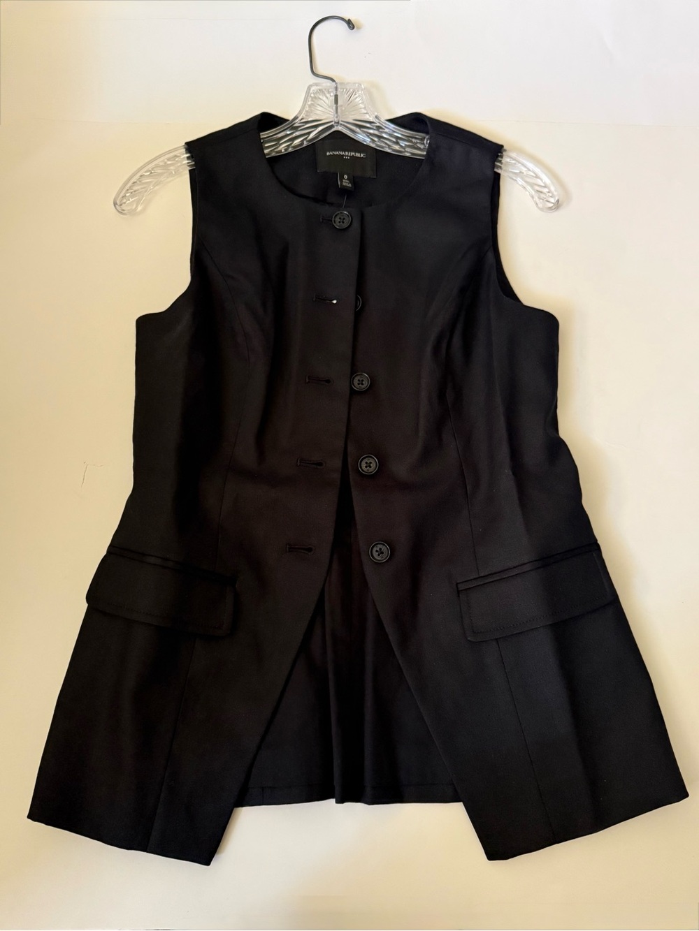 Banana Republic Linen-Blend Long Cutaway Vest Black Size 0